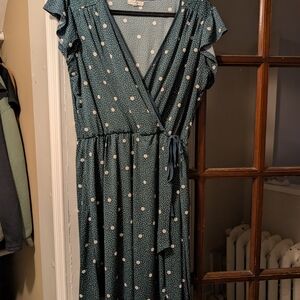 Deep Green Polka Dot Wrap Dress